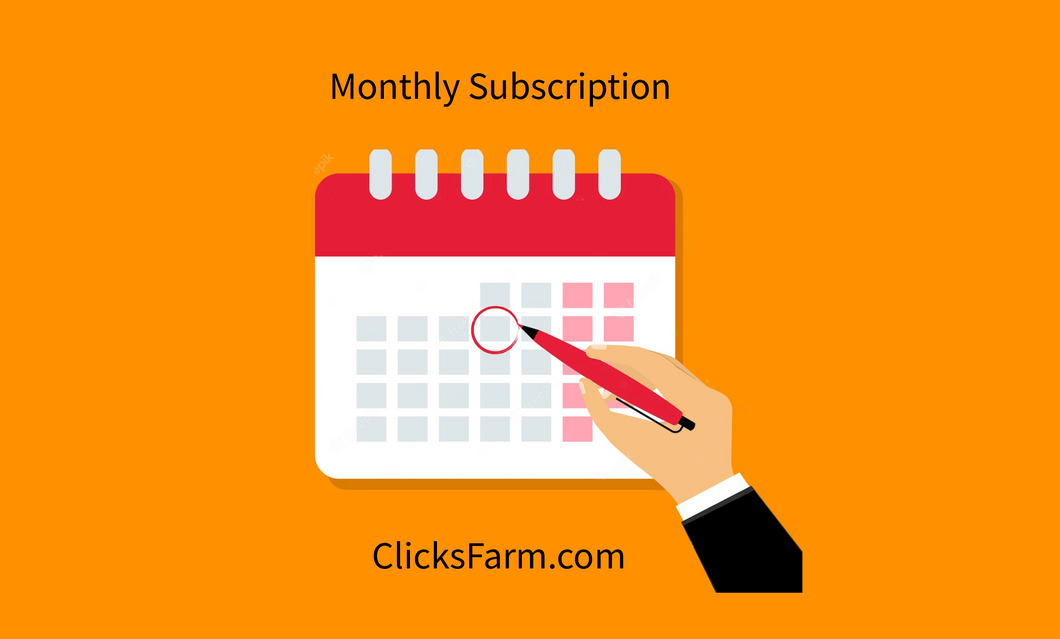 ClicksFarm.com Base Monthly Subscription Services $100/month. Get a Bundle Deal for Increased Clicks View and Subscribers to Your Website and Social Media with Click Farms Monthly Subscription Services.